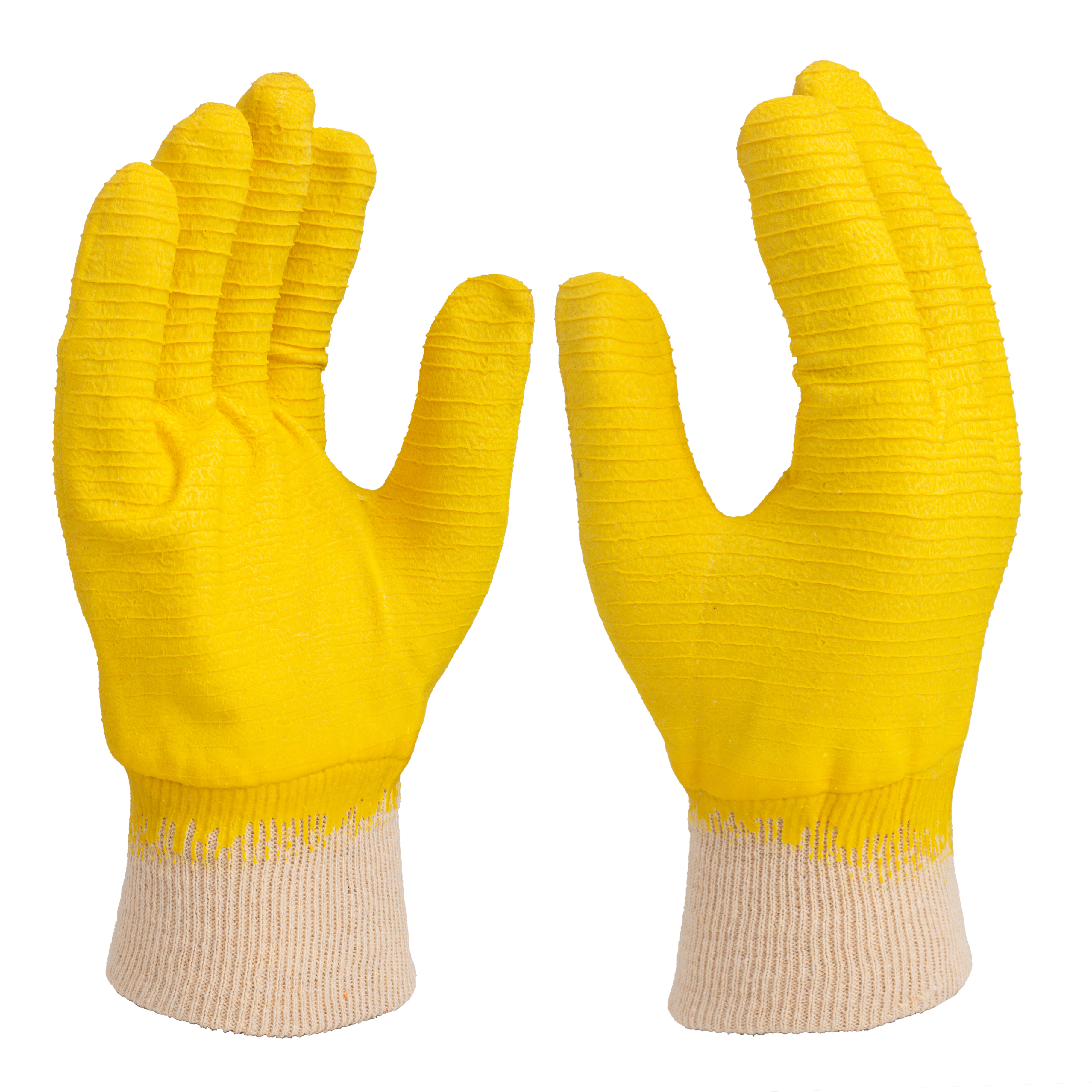 5 threads crinkle latex half coated glove