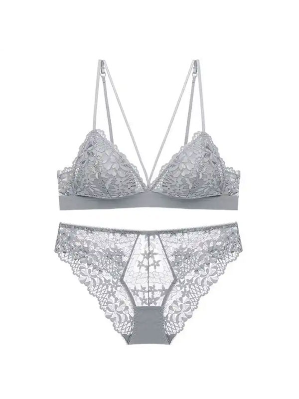 Lace Triangle Bralette And Thong FJ8693