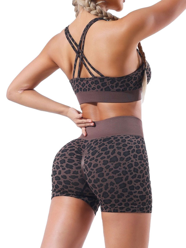 Leopard Print Seamless Top And Shorts Activewear Set FB6989